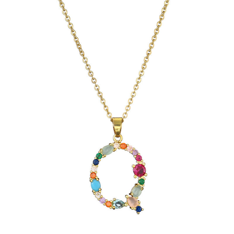 Letter Mixed Colored Gem Inlaid Clavicle Chain Necklaces