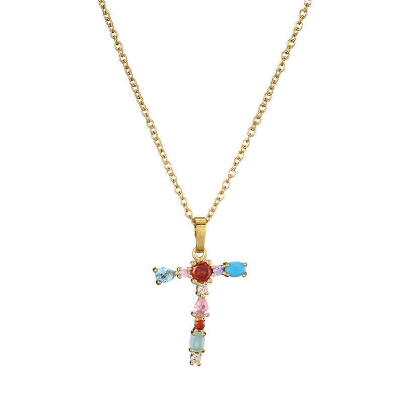 Letter Mixed Colored Gem Inlaid Clavicle Chain Necklaces