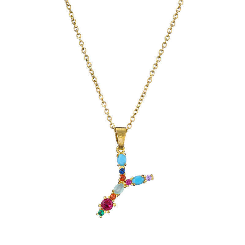 Letter Mixed Colored Gem Inlaid Clavicle Chain Necklaces