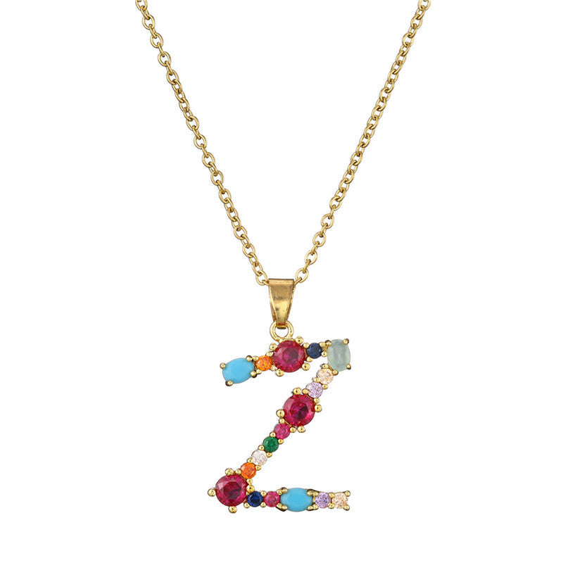 Letter Mixed Colored Gem Inlaid Clavicle Chain Necklaces