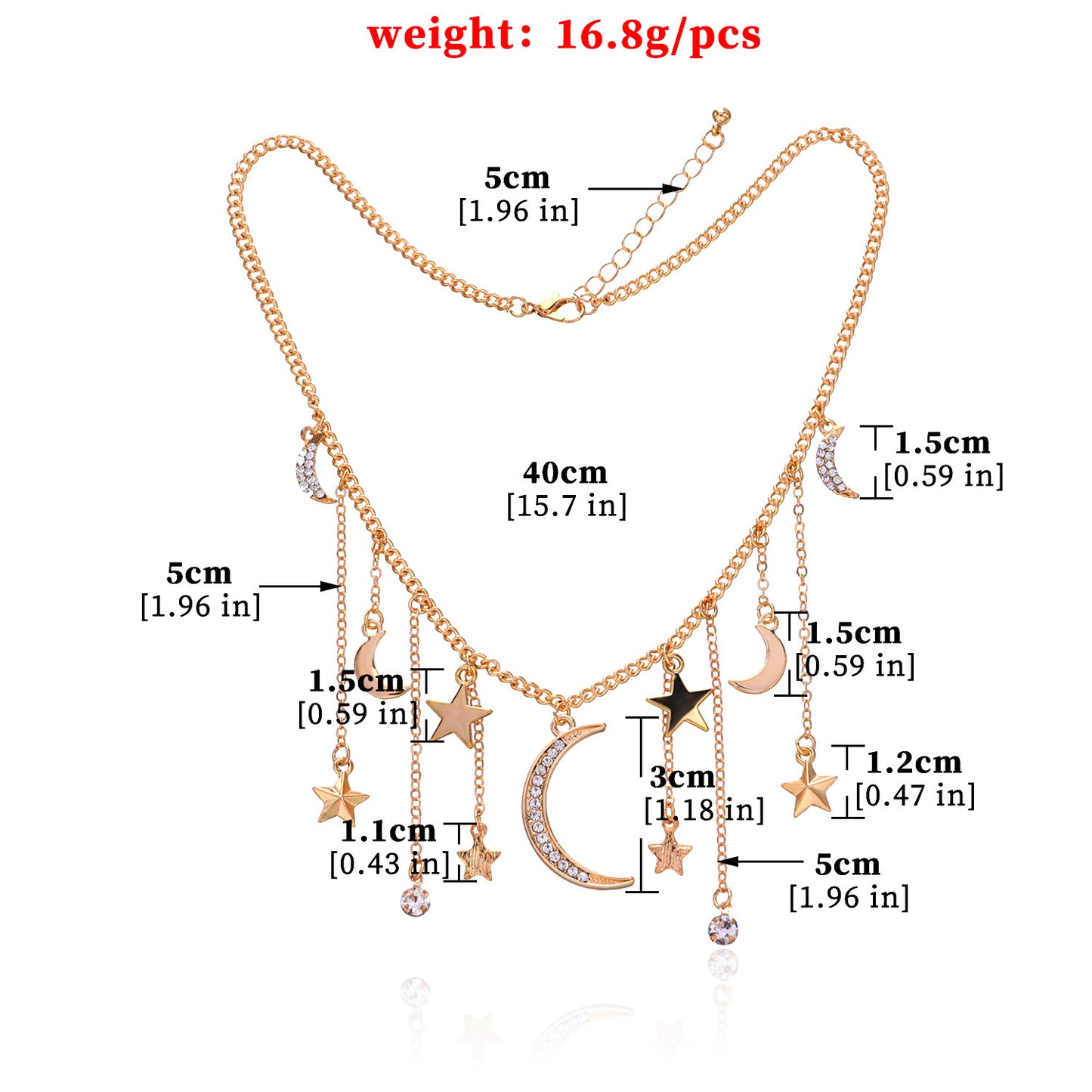Women's Full Diamond Crescent Five-pointed Star Rhinestone Tassel Necklaces