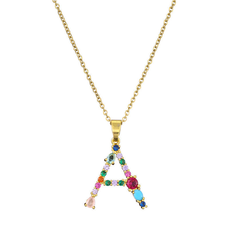 Letter Mixed Colored Gem Inlaid Clavicle Chain Necklaces