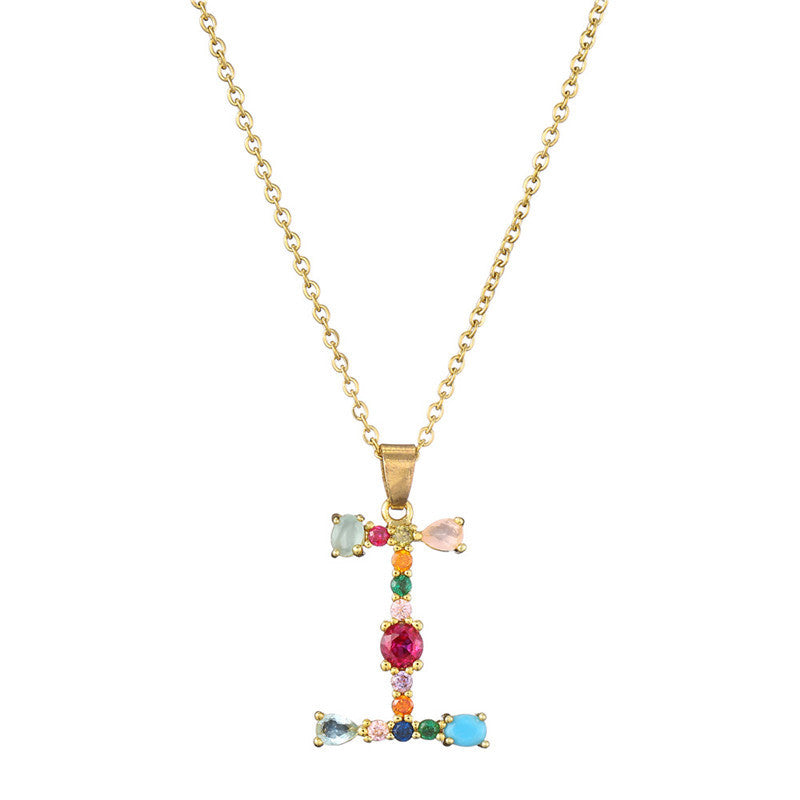 Letter Mixed Colored Gem Inlaid Clavicle Chain Necklaces