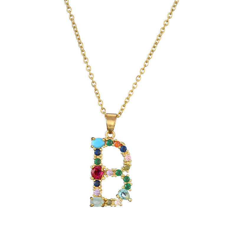 Letter Mixed Colored Gem Inlaid Clavicle Chain Necklaces