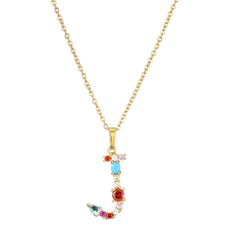 Letter Mixed Colored Gem Inlaid Clavicle Chain Necklaces