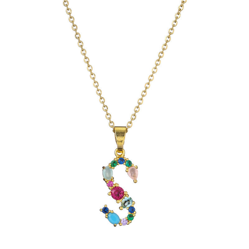 Letter Mixed Colored Gem Inlaid Clavicle Chain Necklaces