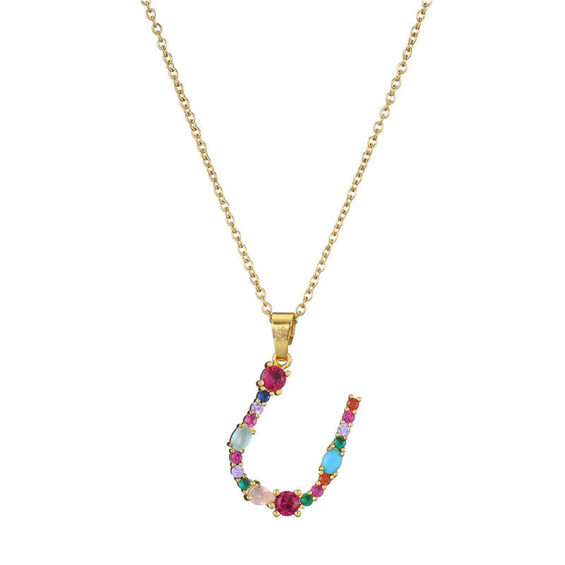 Letter Mixed Colored Gem Inlaid Clavicle Chain Necklaces