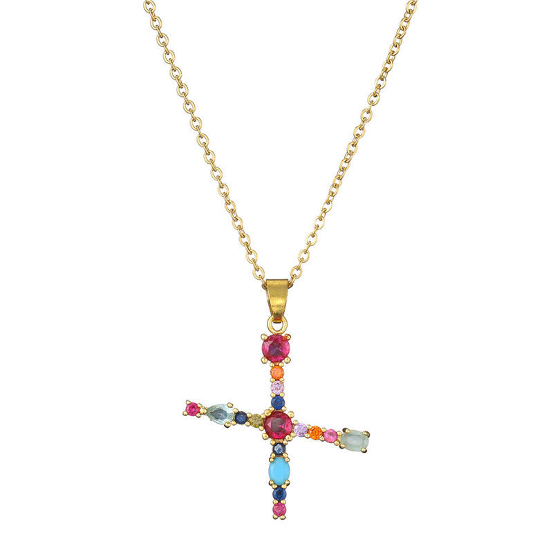 Letter Mixed Colored Gem Inlaid Clavicle Chain Necklaces