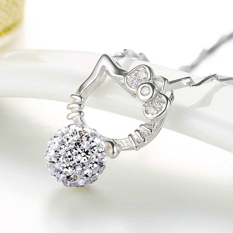 Women's Korean Style Full Rhinestone Ball Cat Pendants