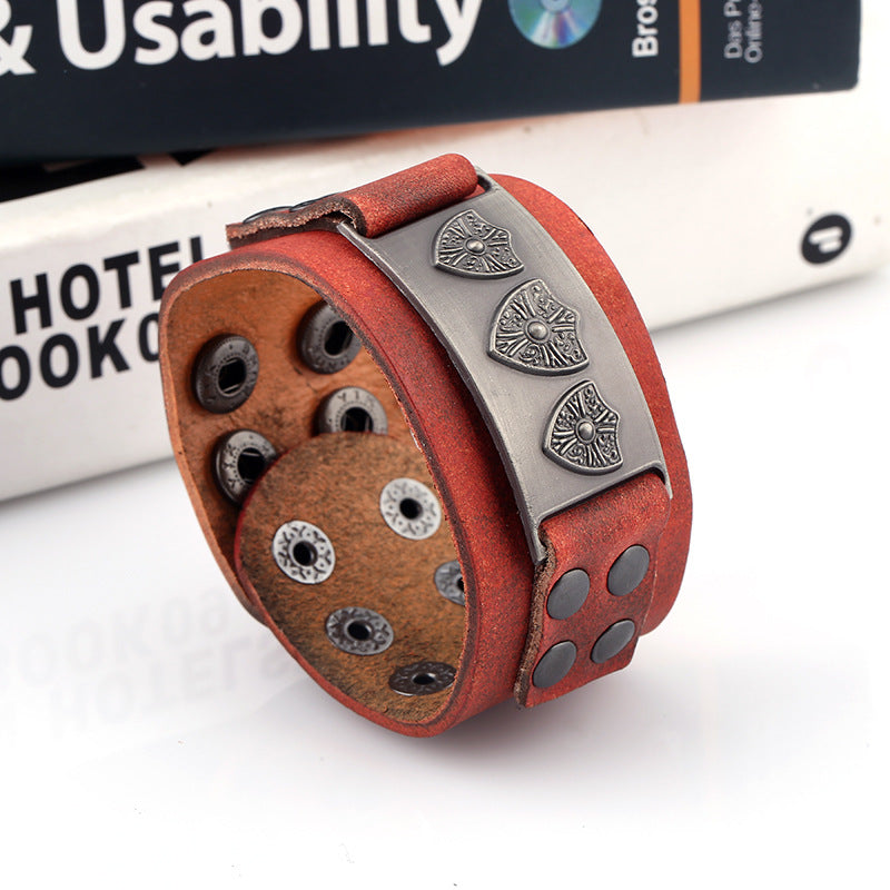 Men's Fashion Retro Real Leather Wide Rub Bracelets
