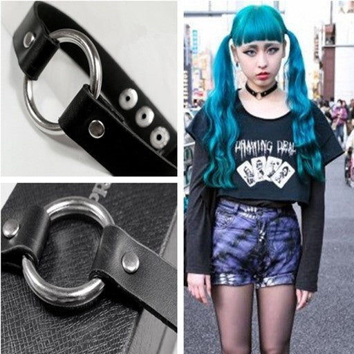 Snap Punk Leather Clavicle Chain Nightclub Rings
