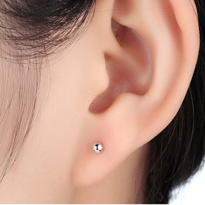 Glossy Sterling Sier Bean-shaped Needle Small Rings