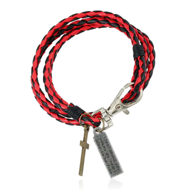 Woven Leather Simple Double Imitation Punk Bracelet