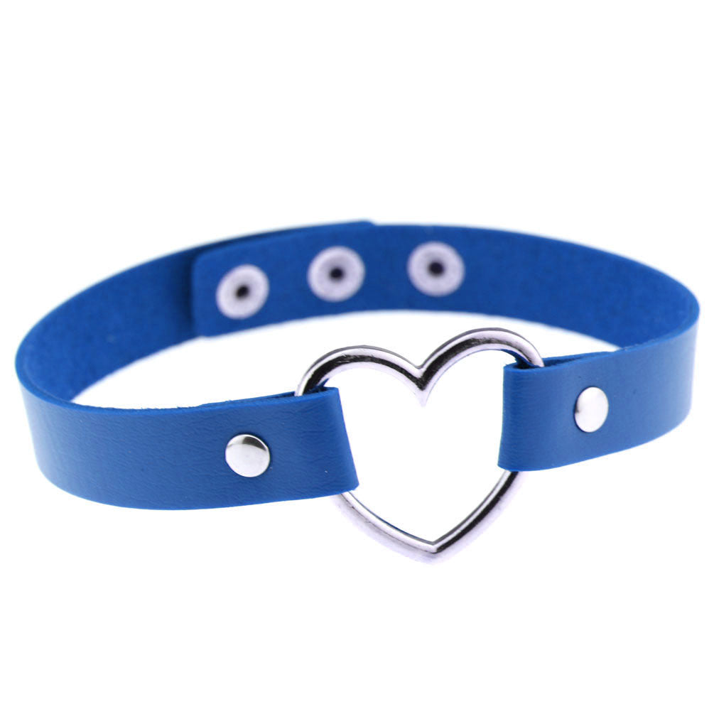 Women's Soft Black Leather Peach Heart-shaped Collar Neck Band Clavicle Necklaces