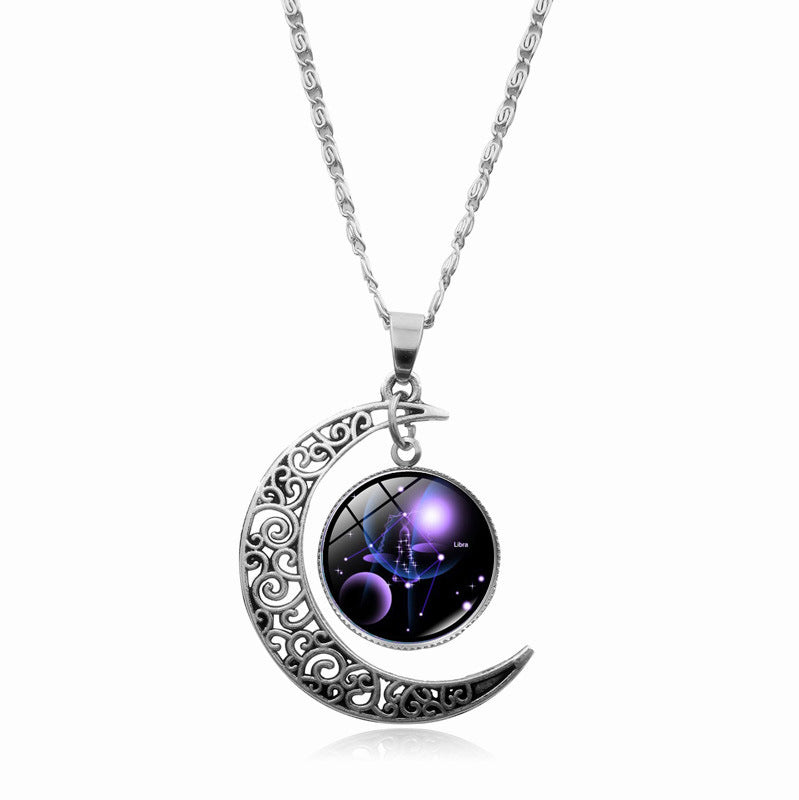 Women's Gem Cabochon Accessories Sier Moon Clavicle Necklaces