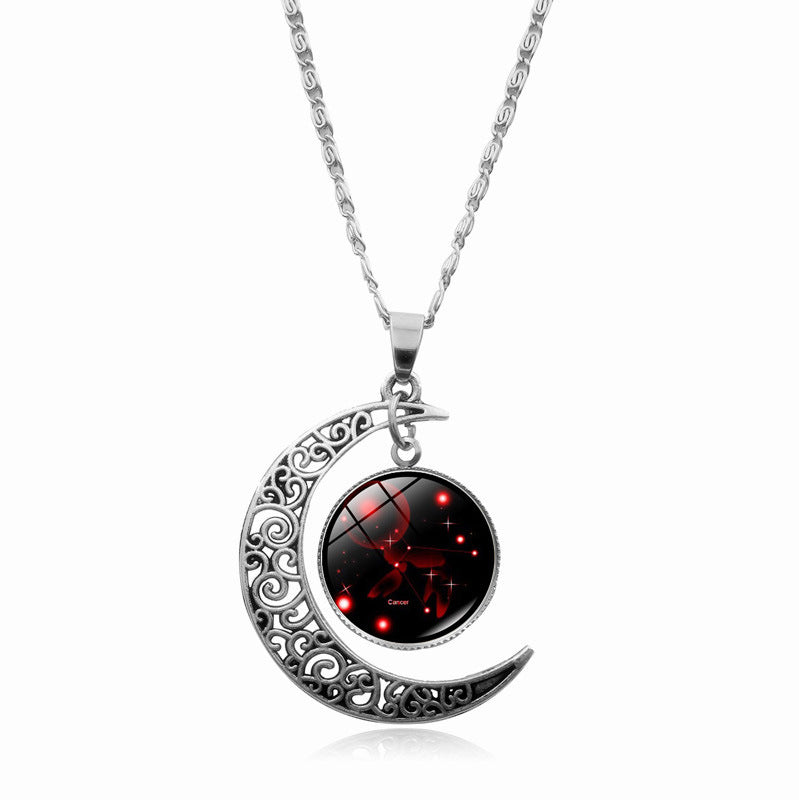 Women's Gem Cabochon Accessories Sier Moon Clavicle Necklaces