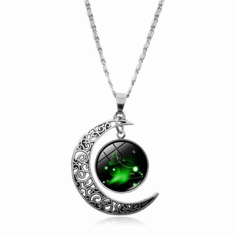 Women's Gem Cabochon Accessories Sier Moon Clavicle Necklaces