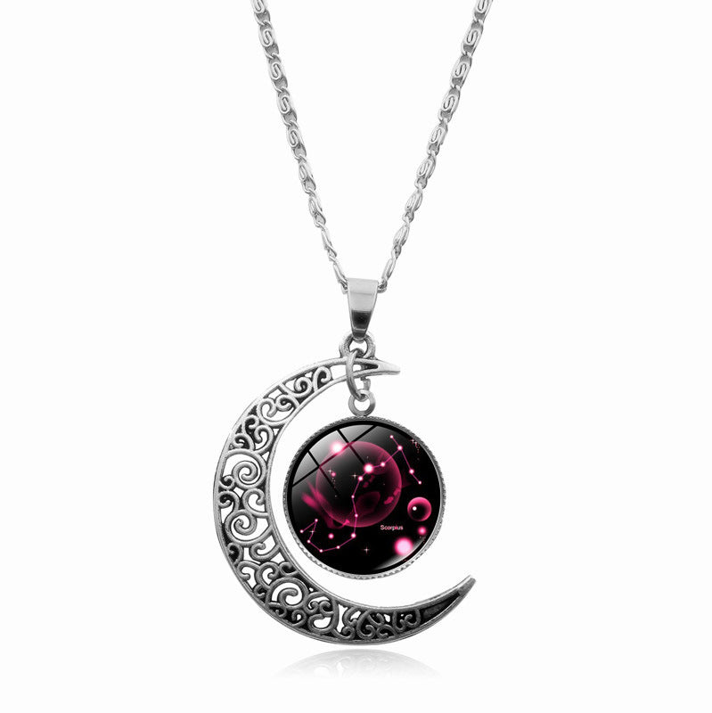Women's Gem Cabochon Accessories Sier Moon Clavicle Necklaces