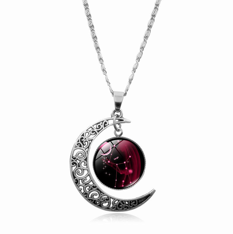 Women's Gem Cabochon Accessories Sier Moon Clavicle Necklaces
