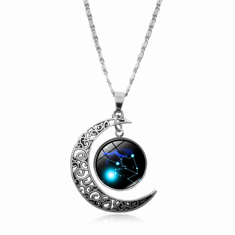 Women's Gem Cabochon Accessories Sier Moon Clavicle Necklaces