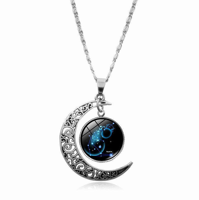 Women's Gem Cabochon Accessories Sier Moon Clavicle Necklaces