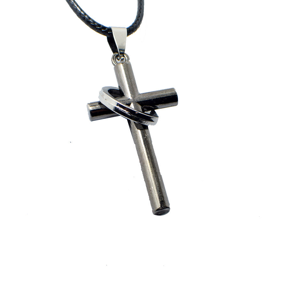 Men's Black Wolf Tooth Head Fashion Cross Necklaces