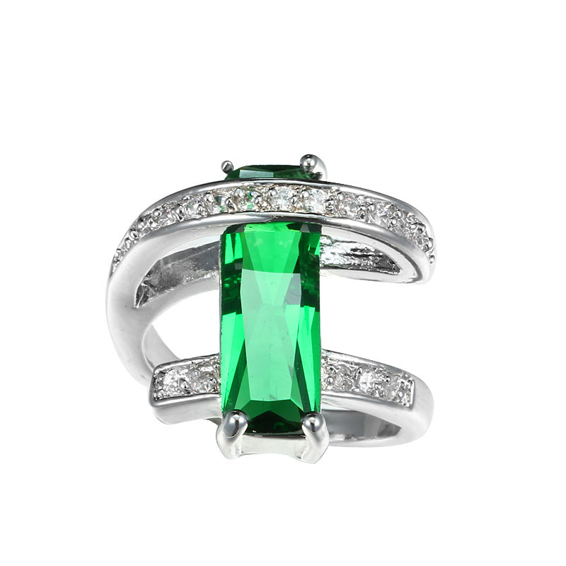 Women's Fashion Creative Rectangle Color Zircon Ring