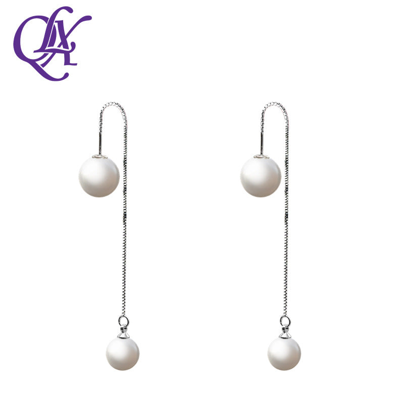 Women's Sterling Sier Big Small Balls Two Sides Pearl For Simple Ear Line