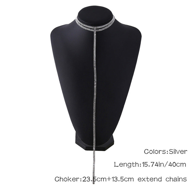Women's Sexy Sparkling Full Rhinestone Double Layer Long Necklace