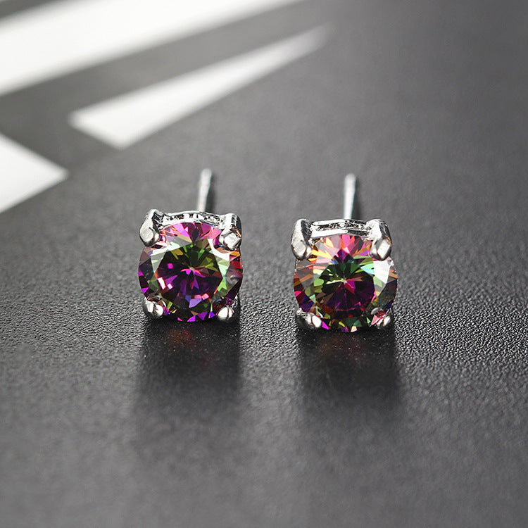 Slouchy Small Zircon Colorful Korean Fashion Stud Earrings