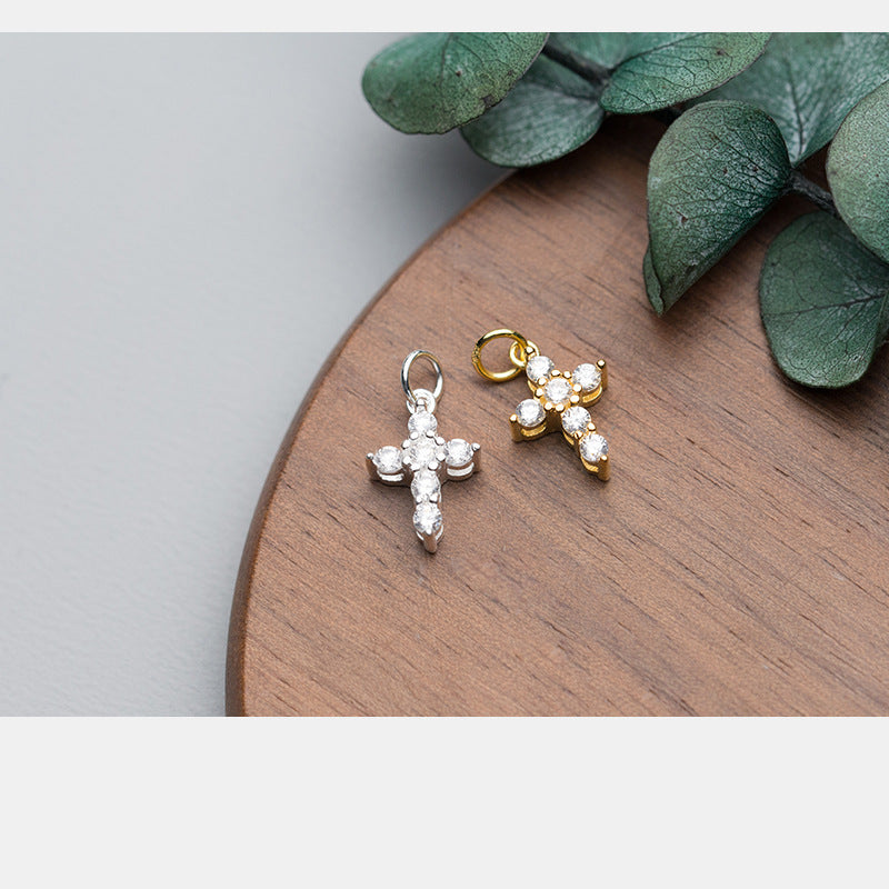 Sier Plated Inlaid Zircon Fresh Cross Pendants