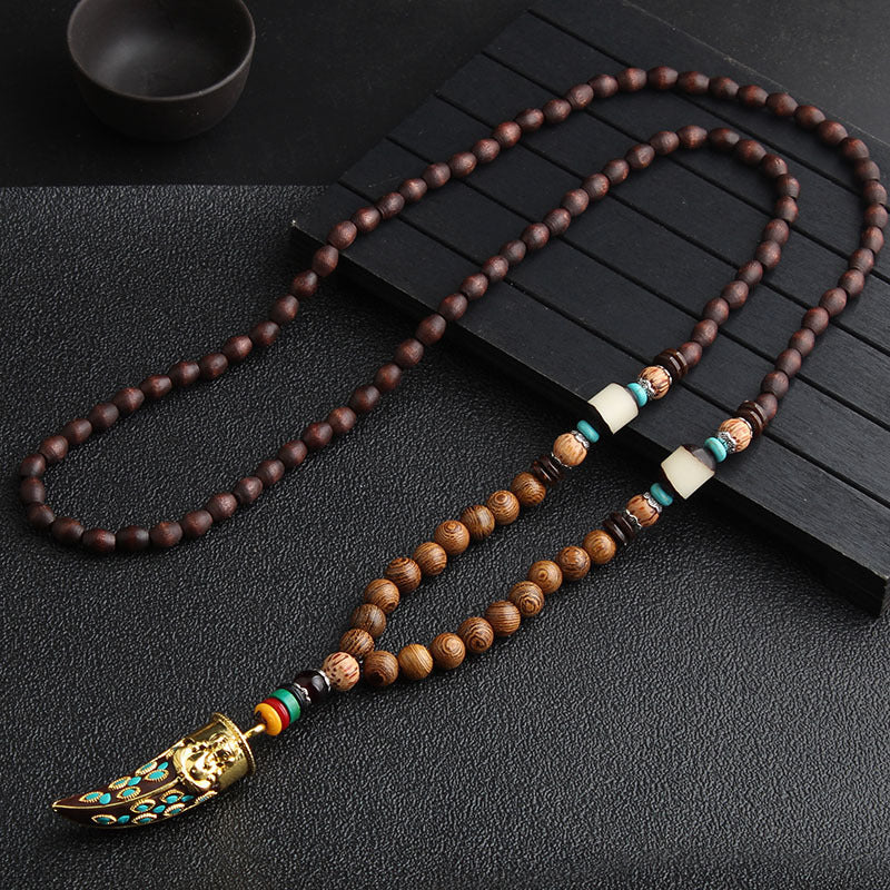 Women's Ethnic Sweater Chain Wooden Bead Long Necklaces