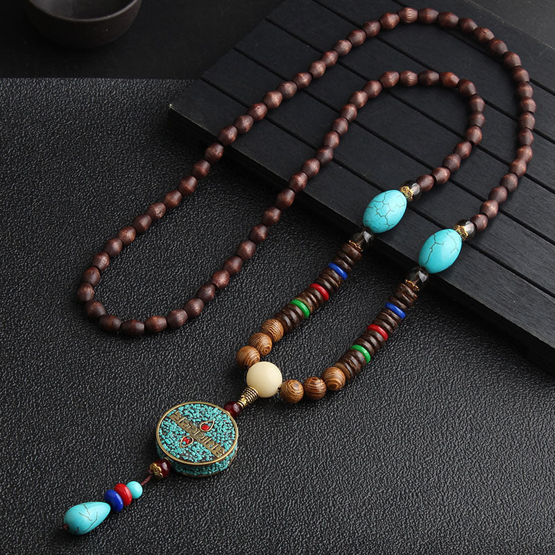 Women's Ethnic Sweater Chain Wooden Bead Long Necklaces