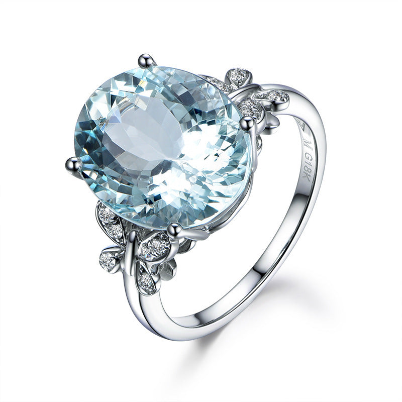 Navy Blue Topaz Butterfly White Gold Ring