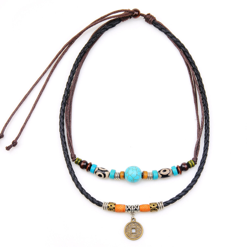 Men's Turquoise Personality Vintage Coins Simple Ornament Necklaces