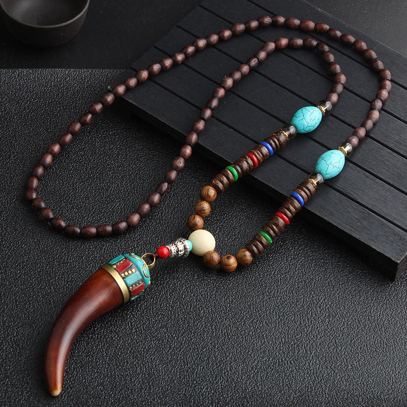 Women's Ethnic Sweater Chain Wooden Bead Long Necklaces