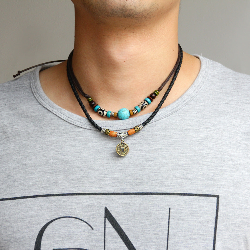 Men's Turquoise Personality Vintage Coins Simple Ornament Necklaces