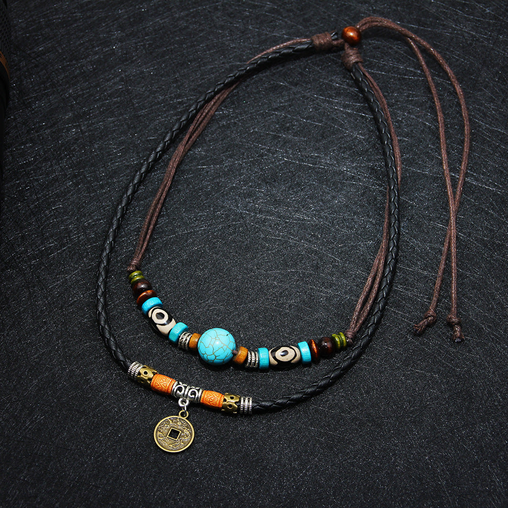 Men's Turquoise Personality Vintage Coins Simple Ornament Necklaces