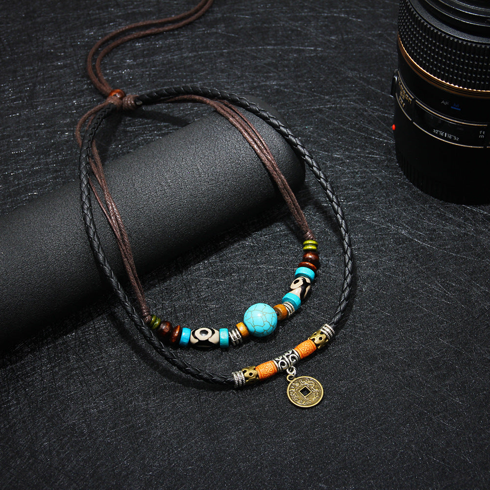 Men's Turquoise Personality Vintage Coins Simple Ornament Necklaces