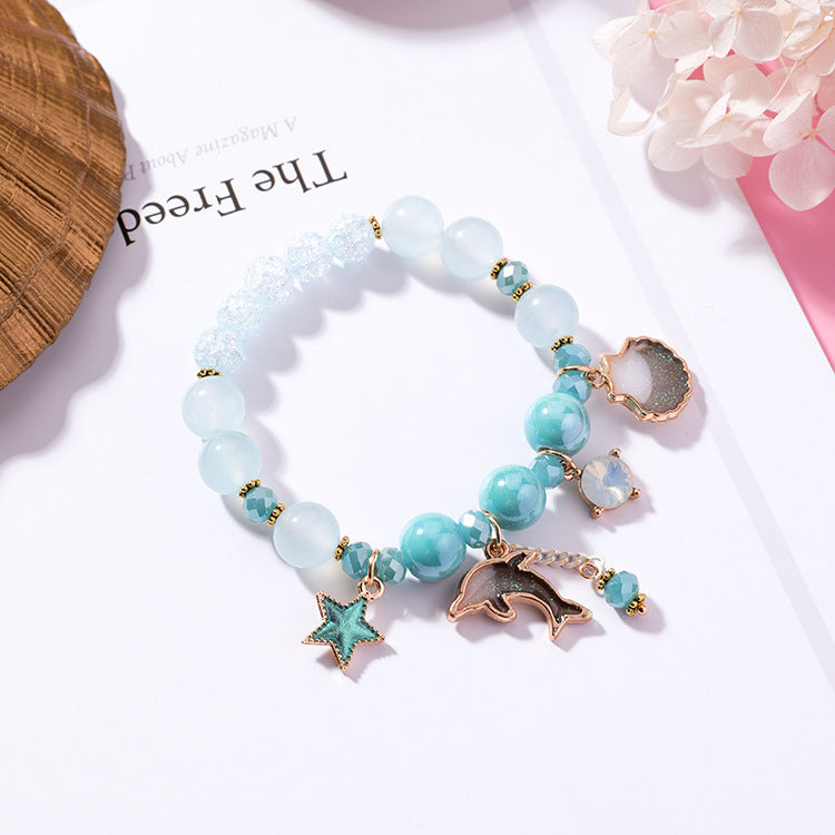 Korean Style Rose Chalcedony Crystal Single Popcorn Dolphin Bracelets