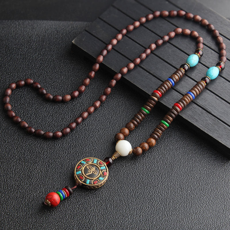 Women's Ethnic Sweater Chain Wooden Bead Long Necklaces