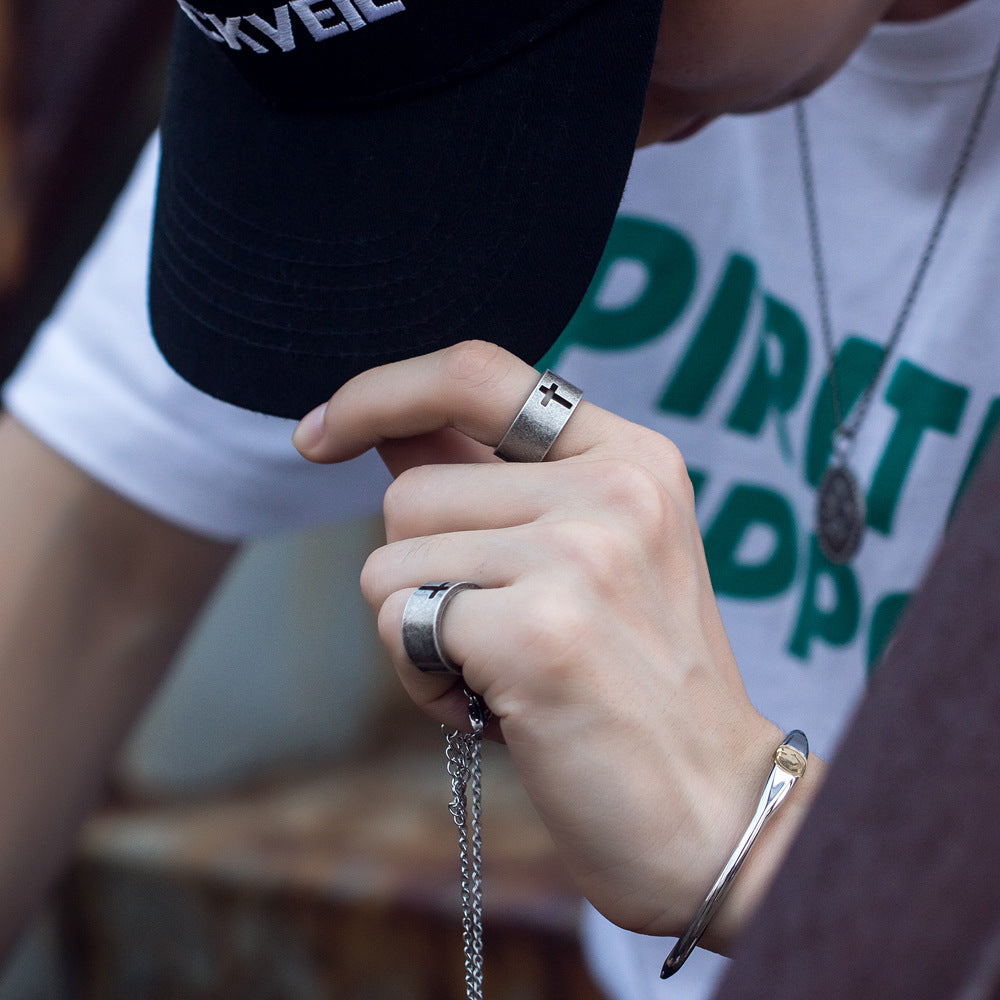 Women's & Men's Steel Personality Cross Retro Hollow Couple Rings