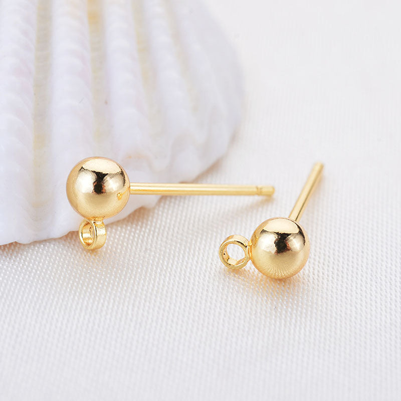 Real Gold Color Retaining Ball Needle Earrings