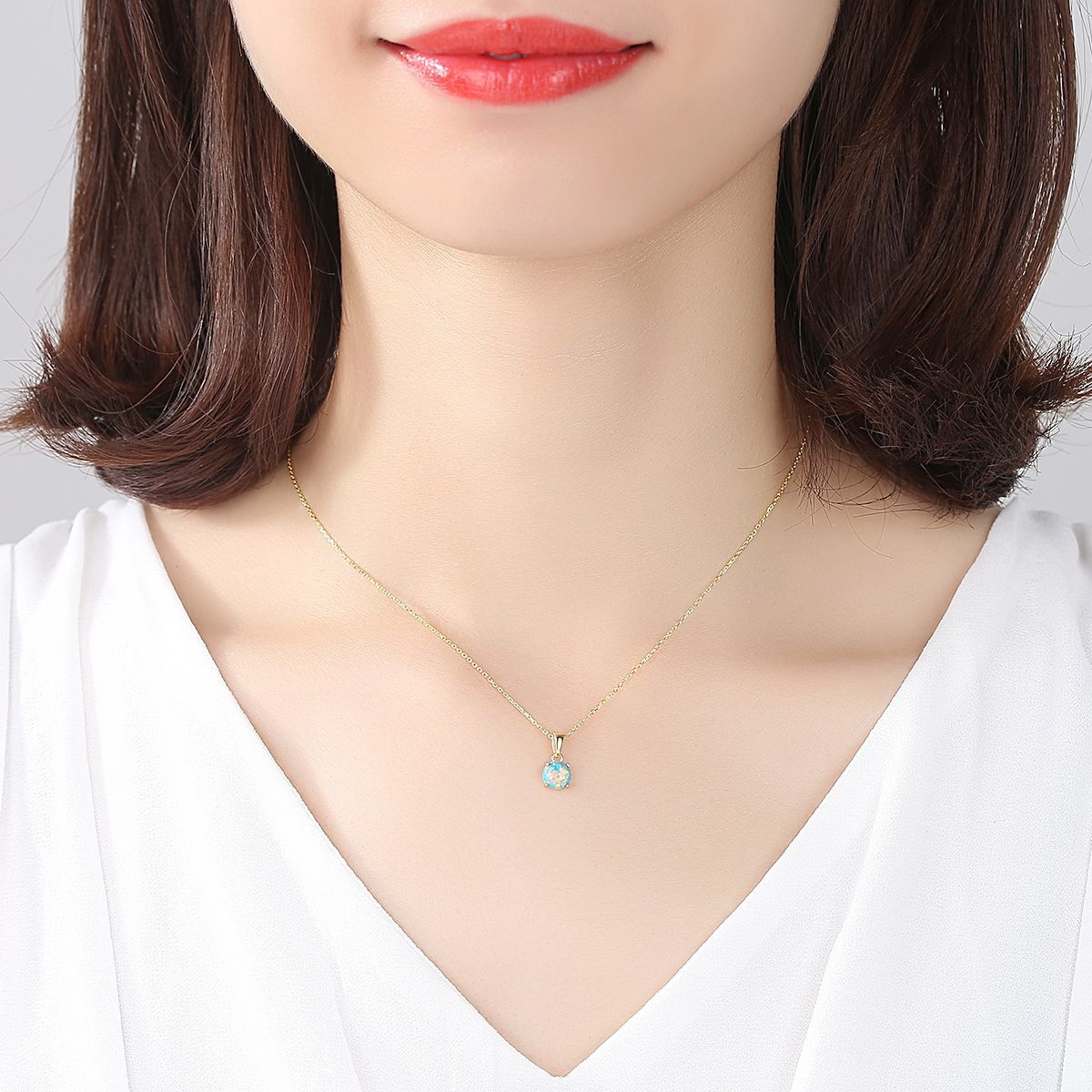 Women's Sier Inlaid Opal Fashion Simple Cross Chain Necklaces
