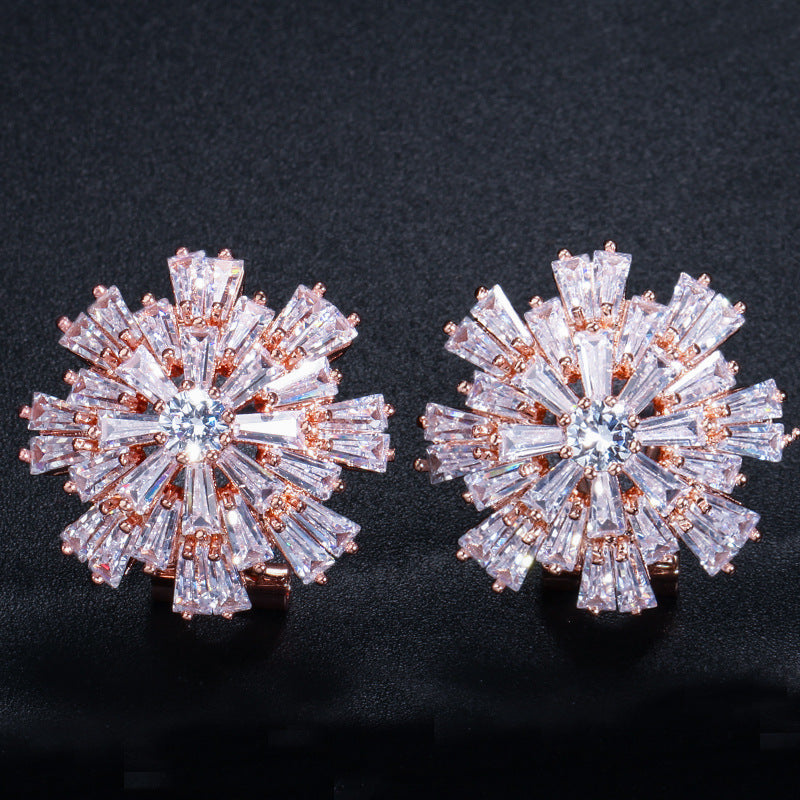 Snowflake Fine Korean Style Atmospheric Gem Sun Flower Earrings