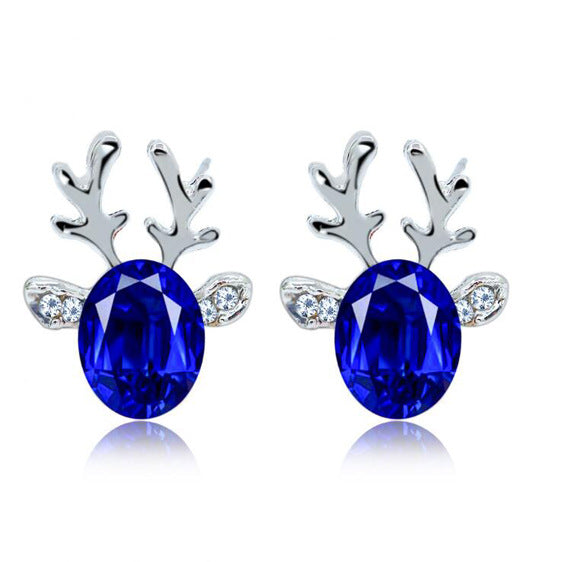 Christmas Crystal Gem Antlers Stereo Reindeer Earrings