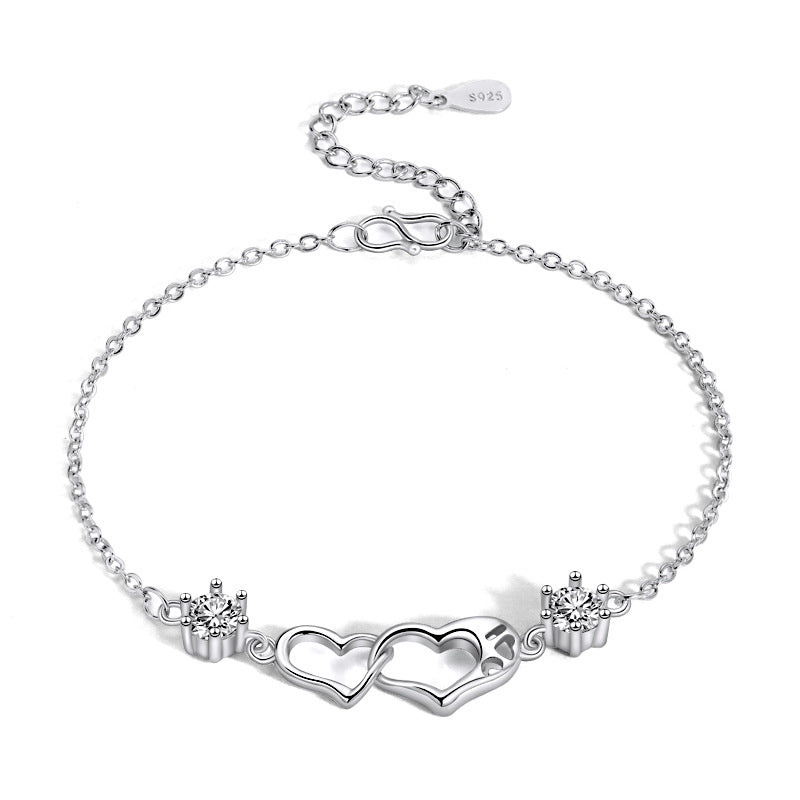 Women's Imitation Sterling Sier Double Heart-shaped Heart Love Bracelet