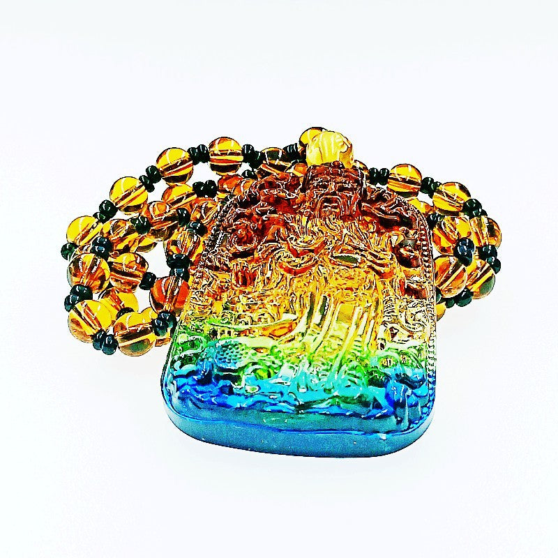Colored Glaze Crystal Leaves Guan Gong Buddha Ornamental Stone Necklaces