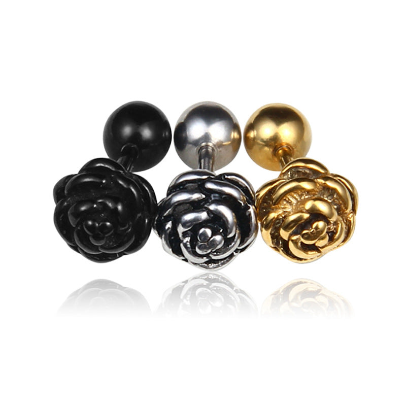 Ornament Titanium Steel Screw Rose Small Earrings