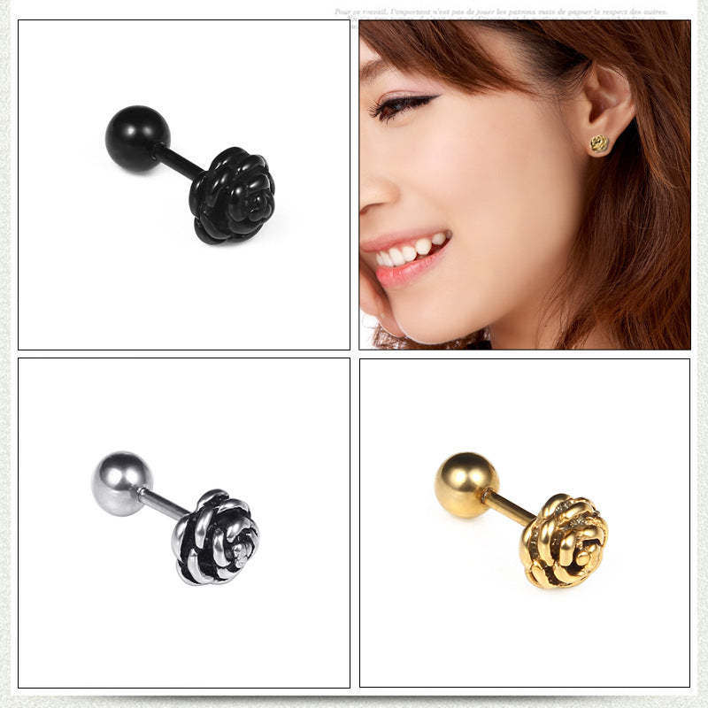 Ornament Titanium Steel Screw Rose Small Earrings